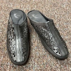 White MTN Metallic slip ons. Size 7